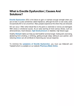 what is erectile dysfunction causes and solutions