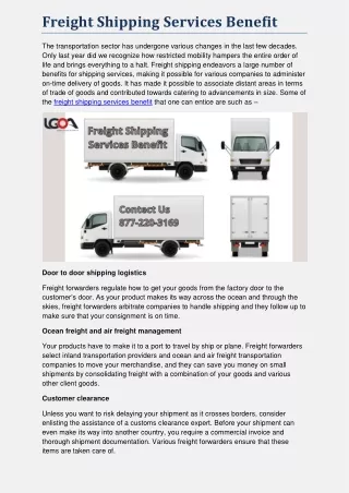 Freight Shipping Services Benefit