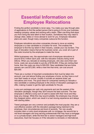 Essential Information on Employee Relocations