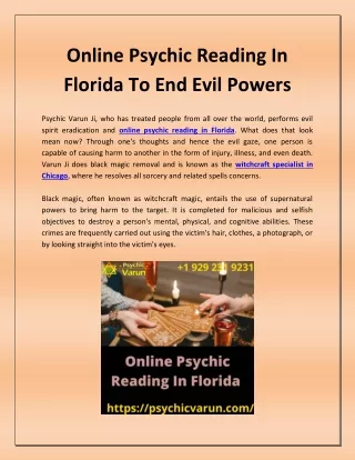 Online Psychic Reading In Florida To End Evil Powers