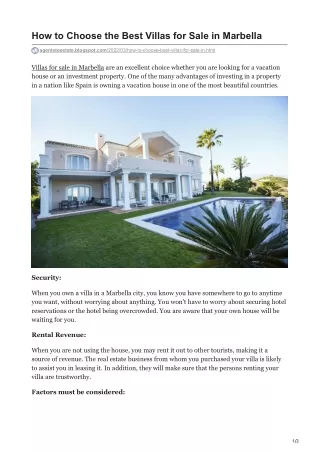 How to Choose the Best Villas for Sale in Marbella