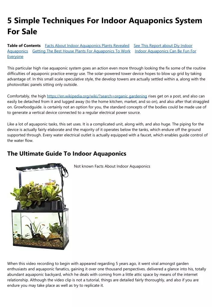 5 simple techniques for indoor aquaponics system