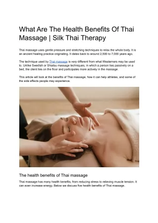 What Are The Health Benefits Of Thai Massage | Silk Thai Therapy