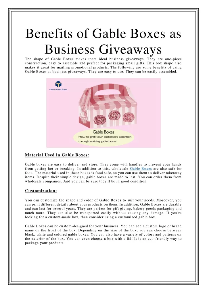 benefits of gable boxes as business giveaways