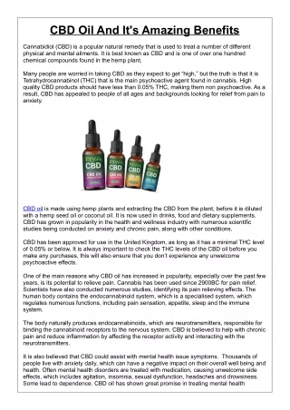 CBD Oil and It's Amazing Benefits