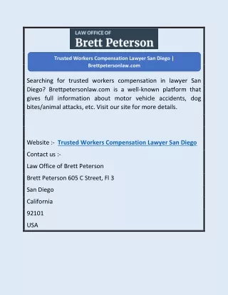 Trusted Workers Compensation Lawyer San Diego | Brettpetersonlaw.com