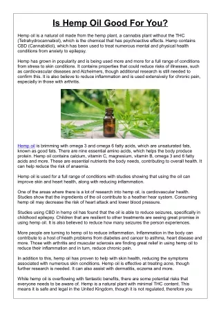 Is Hemp Oil Good For You