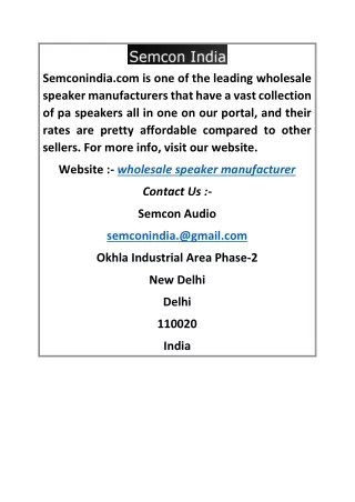 Wholesale Speaker Manufacturer  Semconindia.com
