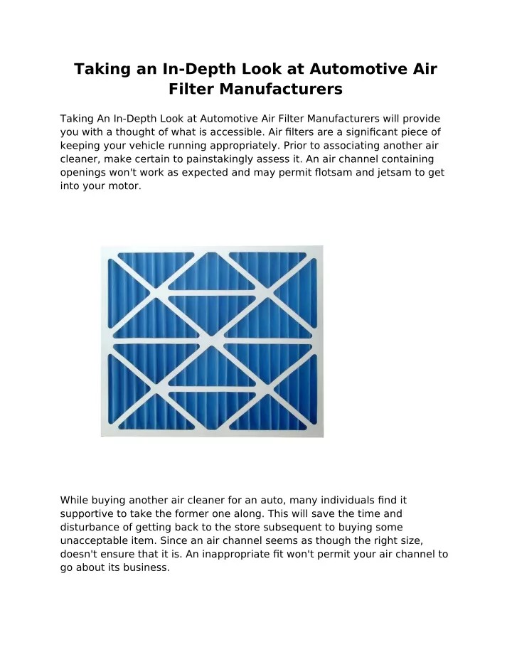 taking an in depth look at automotive air filter