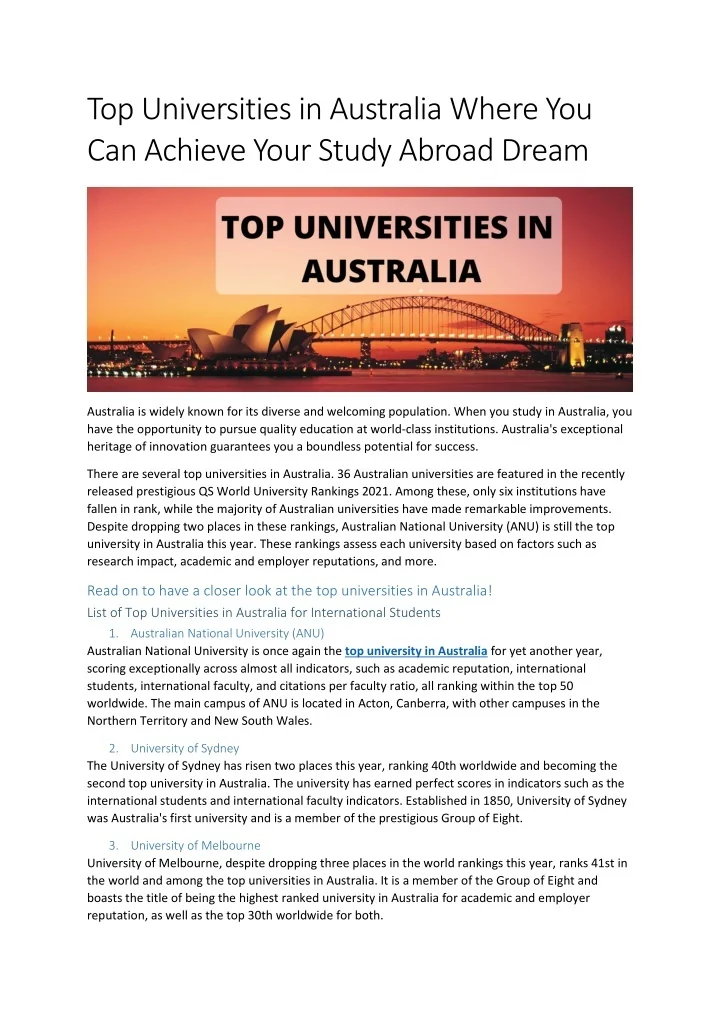 PPT - Top Universities in Australia Where You Can Achieve Your Study ...
