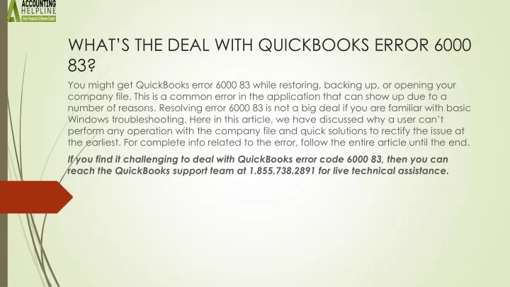 what s the deal with quickbooks error 6000 83