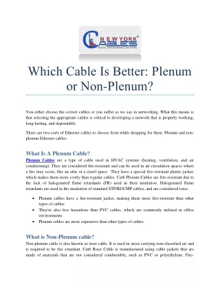 Which Cable Is Better Plenum or Non-Plenum