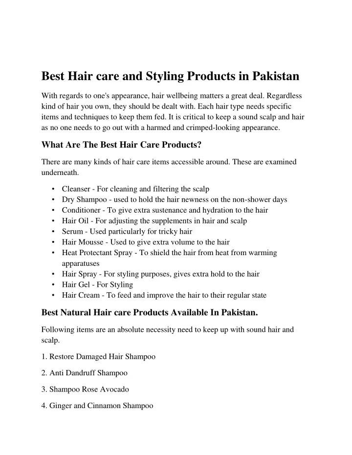 best hair care and styling products in pakistan