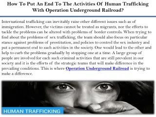 How To Put An End To The Activities Of Human Trafficking With Operation Undergro