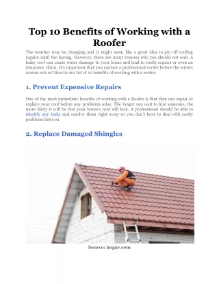 Top 10 Benefits of Working with a Roofer