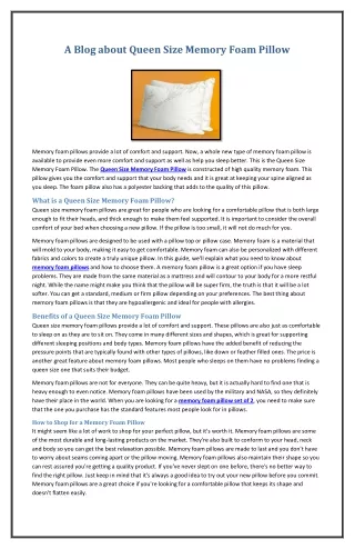 a blog about queen size memory foam pillow