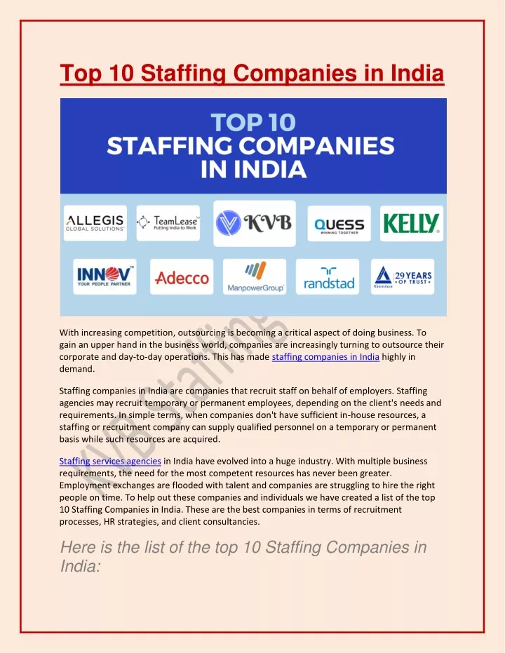 top 10 staffing companies in india
