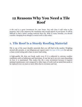 12 Reasons Why You Need a Tile Roof