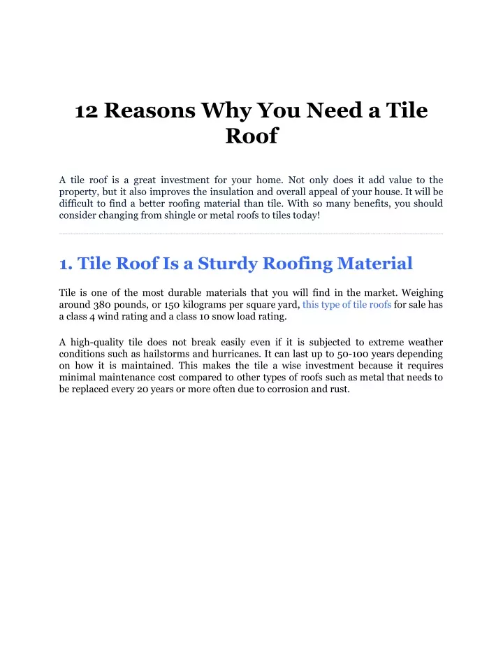 12 reasons why you need a tile roof