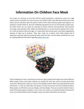 Information On Children Face Mask