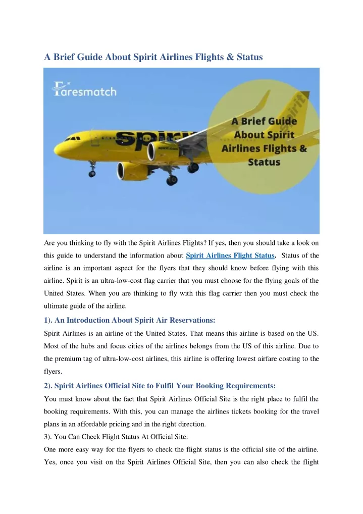 a brief guide about spirit airlines flights status