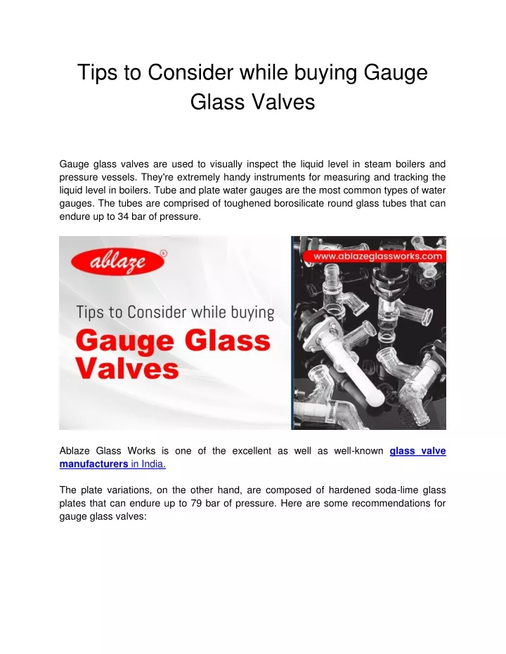 tips to consider while buying gauge glass valves