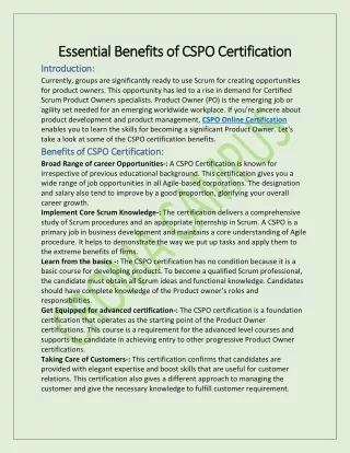 essential benefits of cspo certification