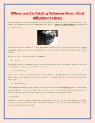 difference in car detailing melbourne prices what