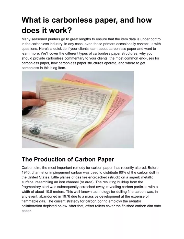 what is carbonless paper and how does it work