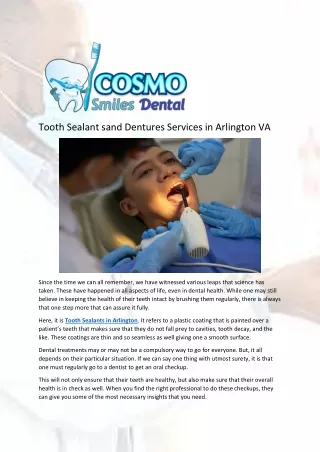 Tooth Sealant sand Dentures Services in Arlington VA