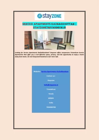 Service Apartments Kazhakkoottam | Stayzonetrivandrum.in