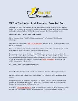 VAT In The United Arab Emirates Pros And Cons