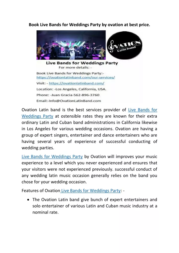 book live bands for weddings party by ovation