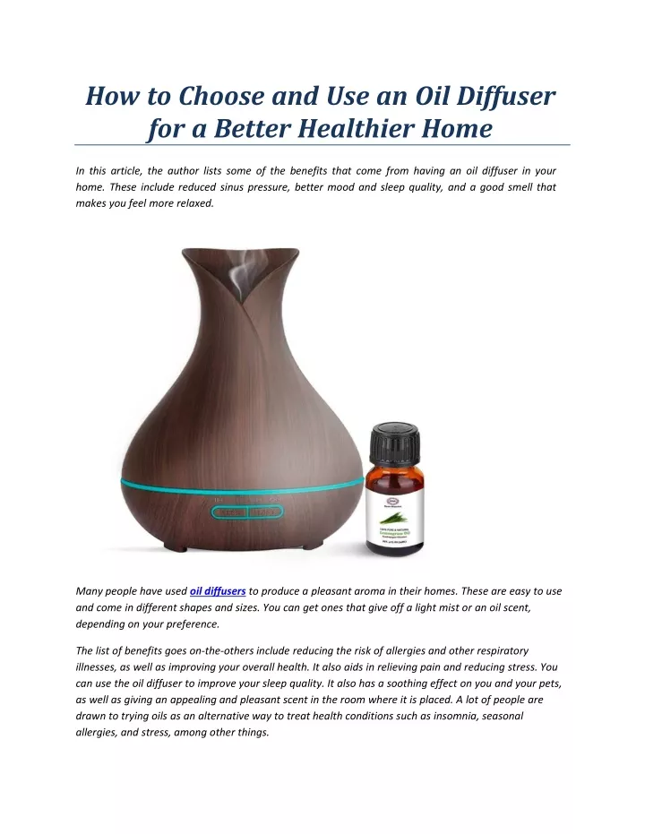 how to choose and use an oil diffuser