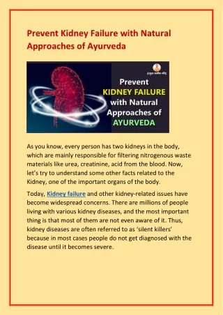 Prevent Kidney Failure with Natural Approaches of Ayurveda