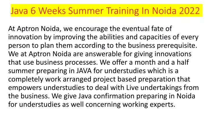 java 6 weeks summer training in noida 2022