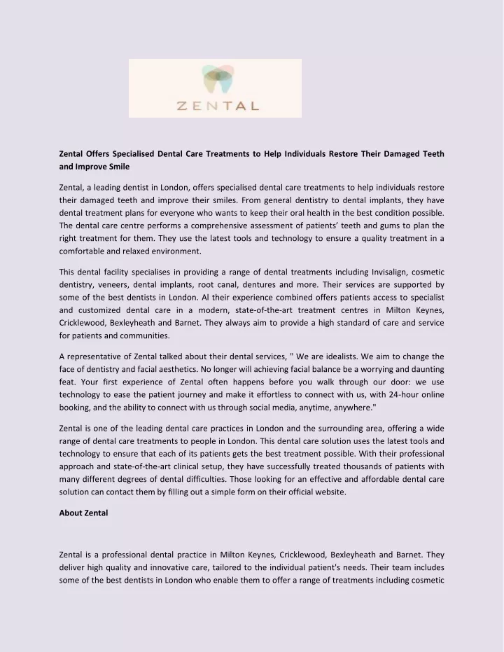 zental offers specialised dental care treatments