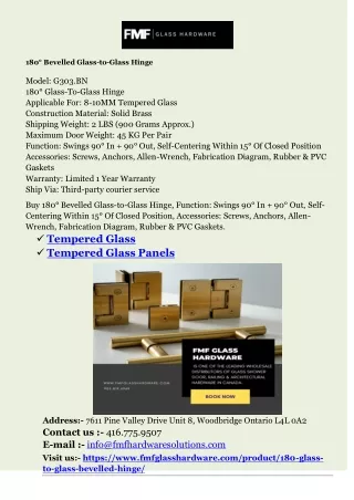 180 bevelled glass to glass hinge