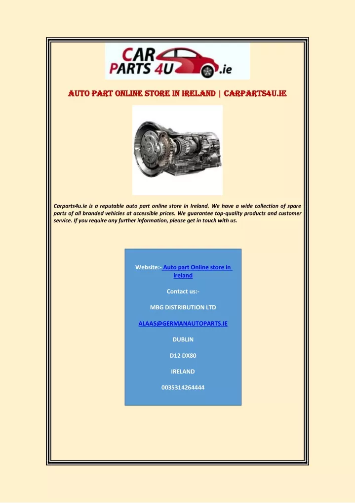 auto part online store in ireland carparts4u