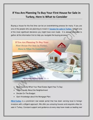 If You Are Planning To Buy Your First House for Sale in Turkey