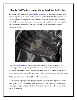 How To Find The Best Leather Gloves Repair Service For You?