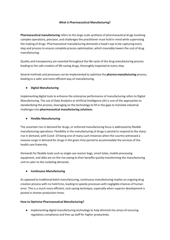 what is pharmaceutical manufacturing