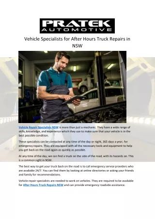Vehicle Specialists for After Hours Truck Repairs in NSW