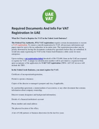 required documents and info for vat registration