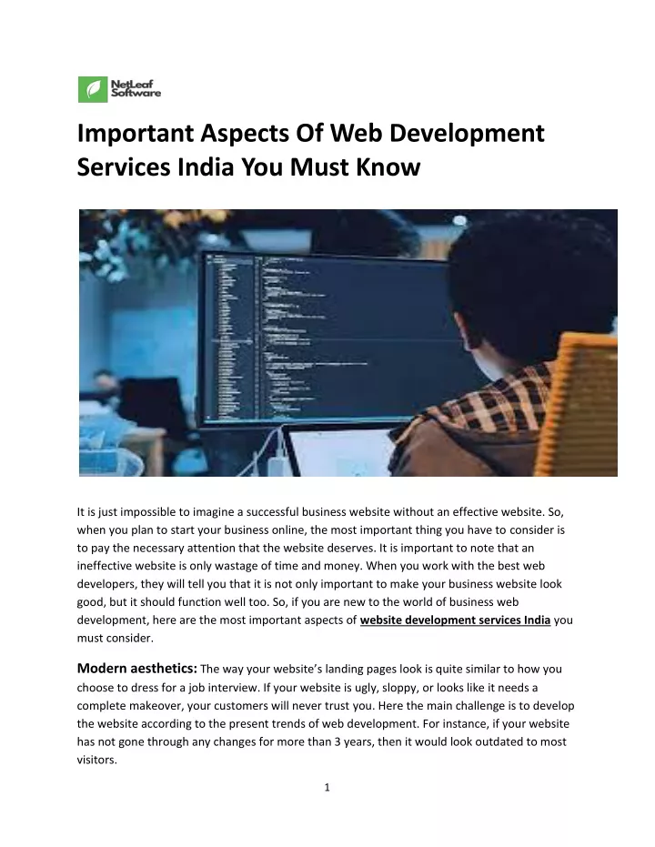 important aspects of web development services