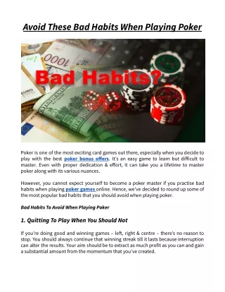 Avoid These Bad Habits When Playing Poker