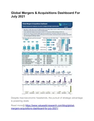 Global Mergers & Acquisitions Dashboard For July 2021