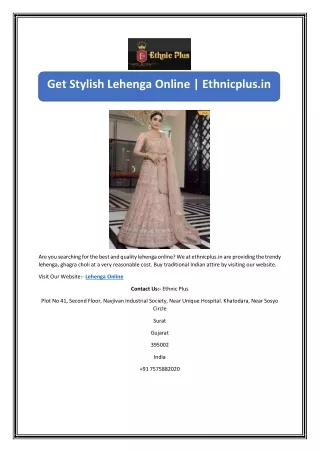 get stylish lehenga online ethnicplus in
