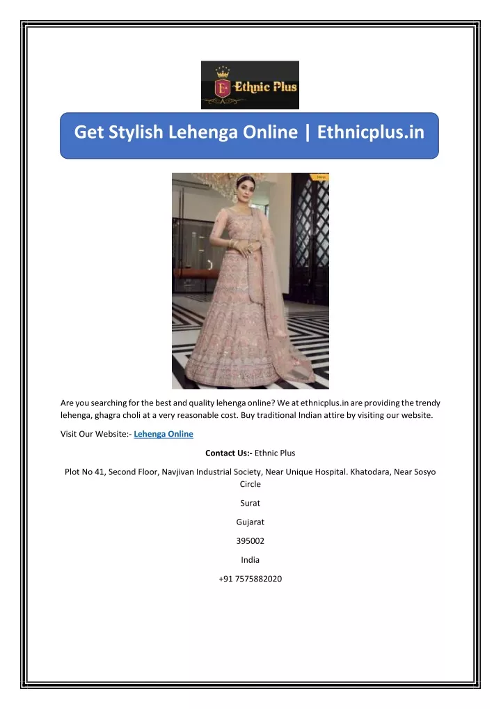 get stylish lehenga online ethnicplus in