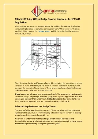 affix scaffolding offers bridge towers service